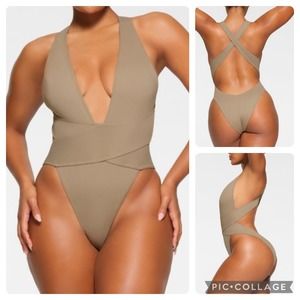 SKIMS SIZE 3X SIGNATURE PLUNGE SWIM CUT OUT MONOKINI DESERT One Piece 3XL NWT
